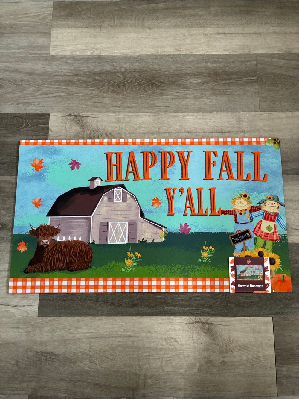 NWT- Happy Fall Y'all- Fall Harvest Doormat with Anti Skid Rubber Back 16x28